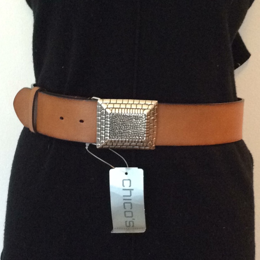🧡🥃🏵NEW Chico’s Cognac Bourbon Silver Belt🥃🧡🏵